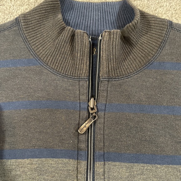 Tommy Bahama Mens XL Quarter Zip Sweater Striped Cotton Blue Gray Pullover Golf - Picture 2 of 13
